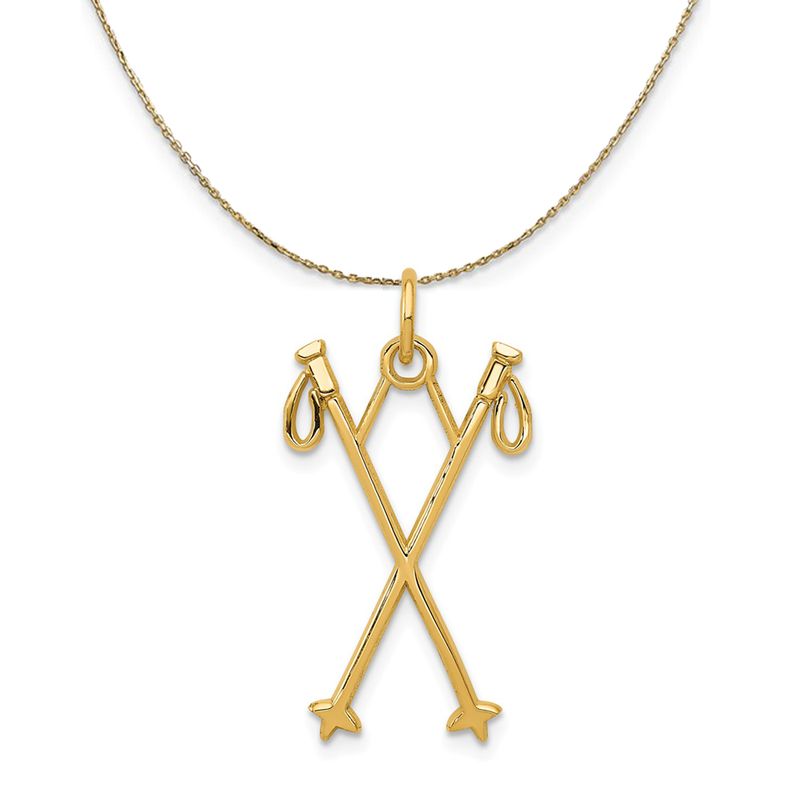 14k Yellow Gold Crossed Ski Poles Necklace - 20 Inch